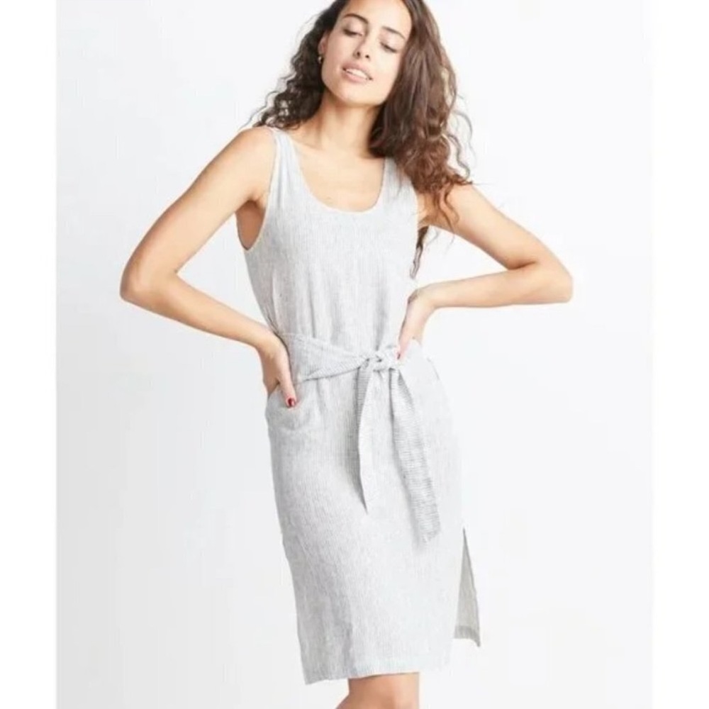 Marine Layer Light Gray Sleeveless Midi Dress with Tie Waist